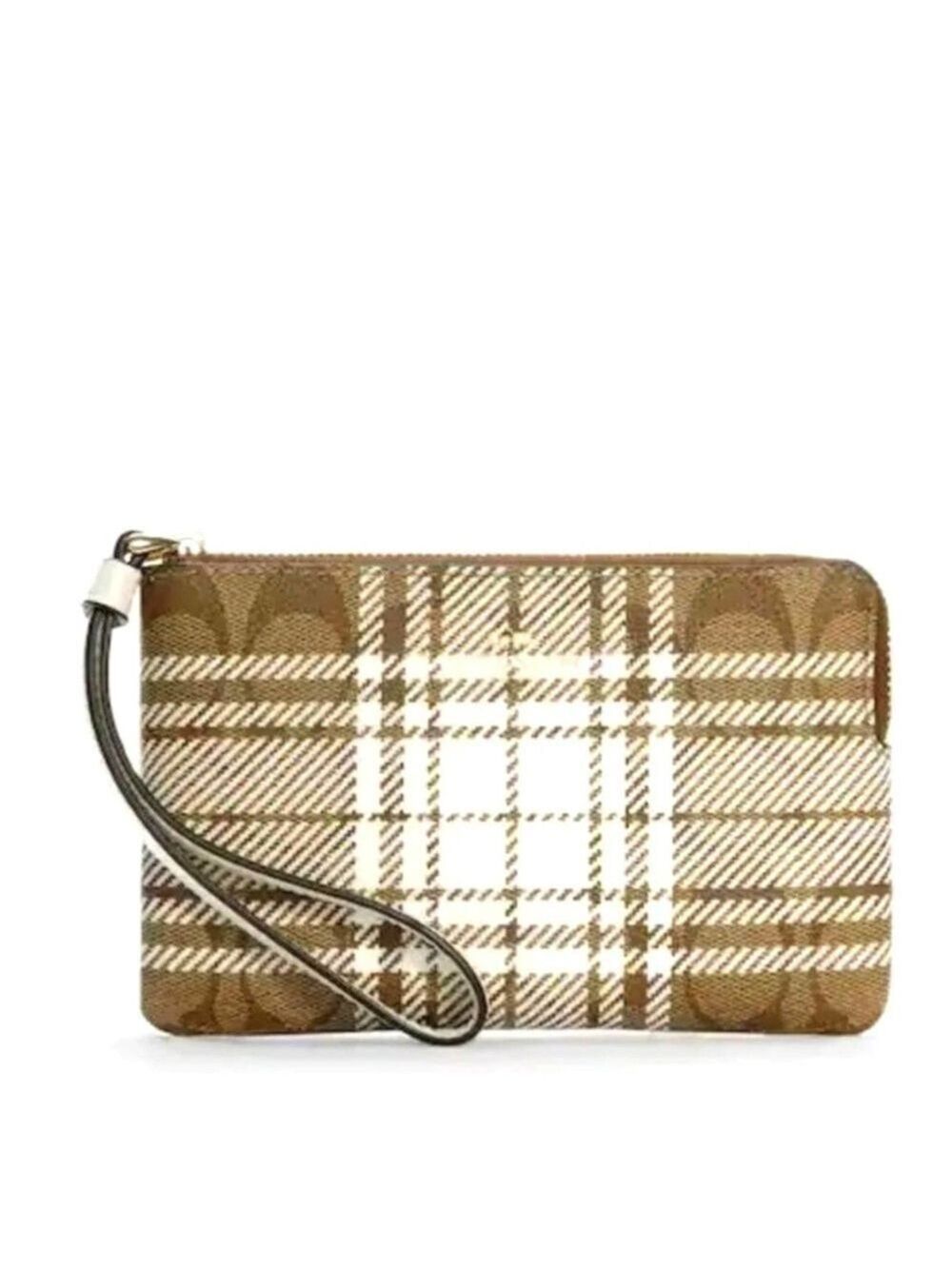 COACH CORNER ZIP WRISTLET IN SIGNATURE CANVAS WITH HUNTING FISHING PLAID PRIN
